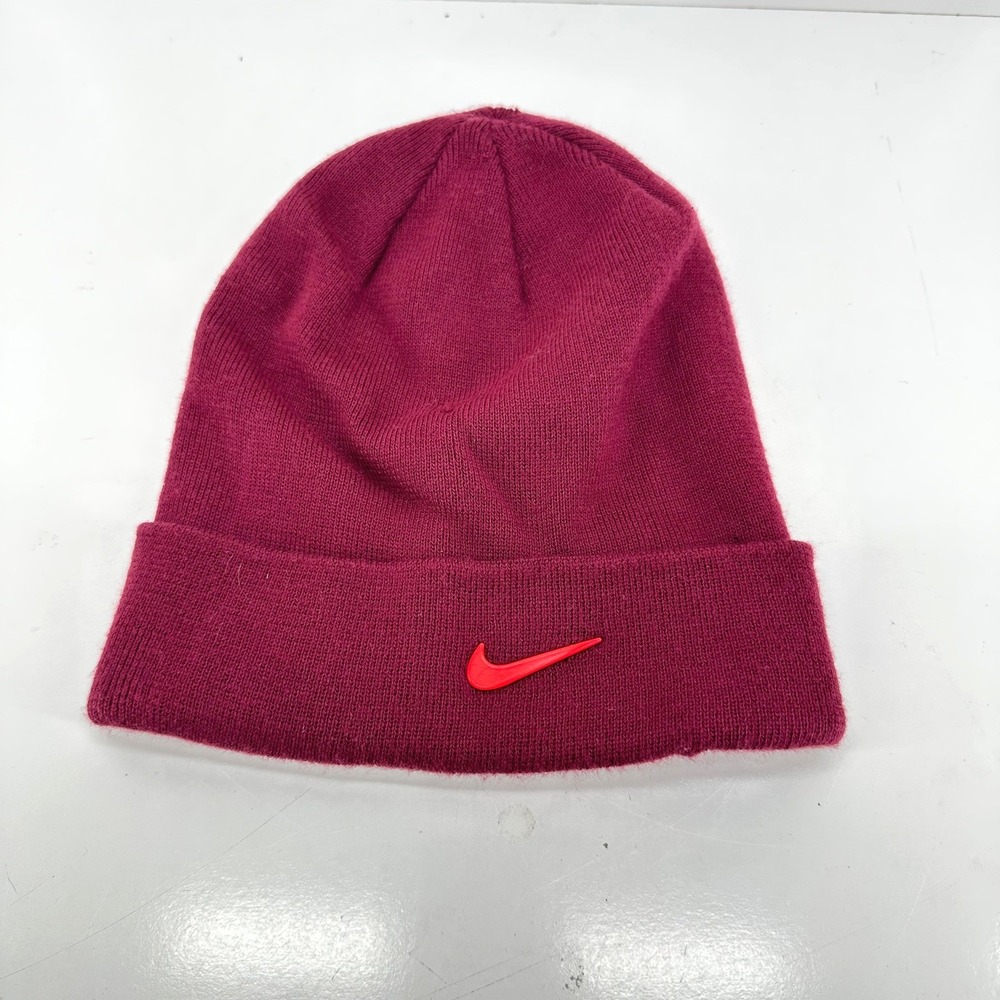 Kids Nike Core Beanie Hat Unisex OS Red Swoosh Check Knit CW5871-639 Winter Cap